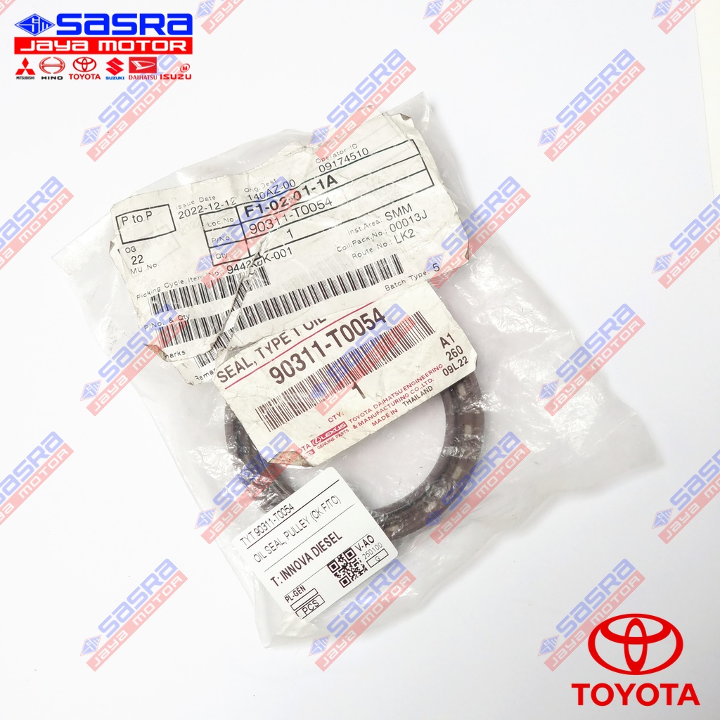 Oil Seal Crankshaft FRT ORI INNOVA DIESEL 2005-2023 Toyota Genuine Parts Sil Pulley/Krek As Depan TY