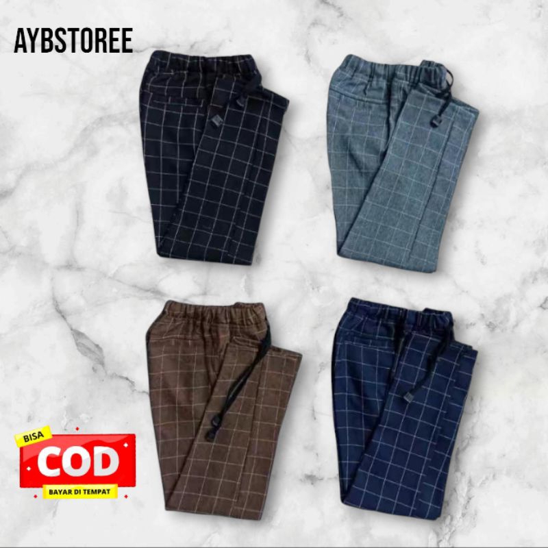 AYEBE Celana Tartan Panjang Motif Kotak Kotak Celana Anak Celana Panjang Celana Laki-Laki Celana Wan