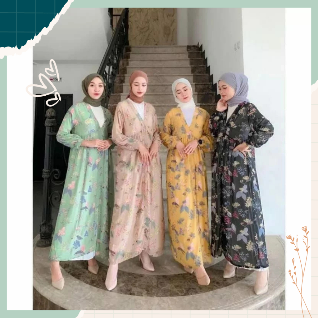 Cardigan Ceruty Motif  Bunga Long Cardi Cardy Panjang Daily Jumbo Big Size Wanita Bahan Katun Premiu