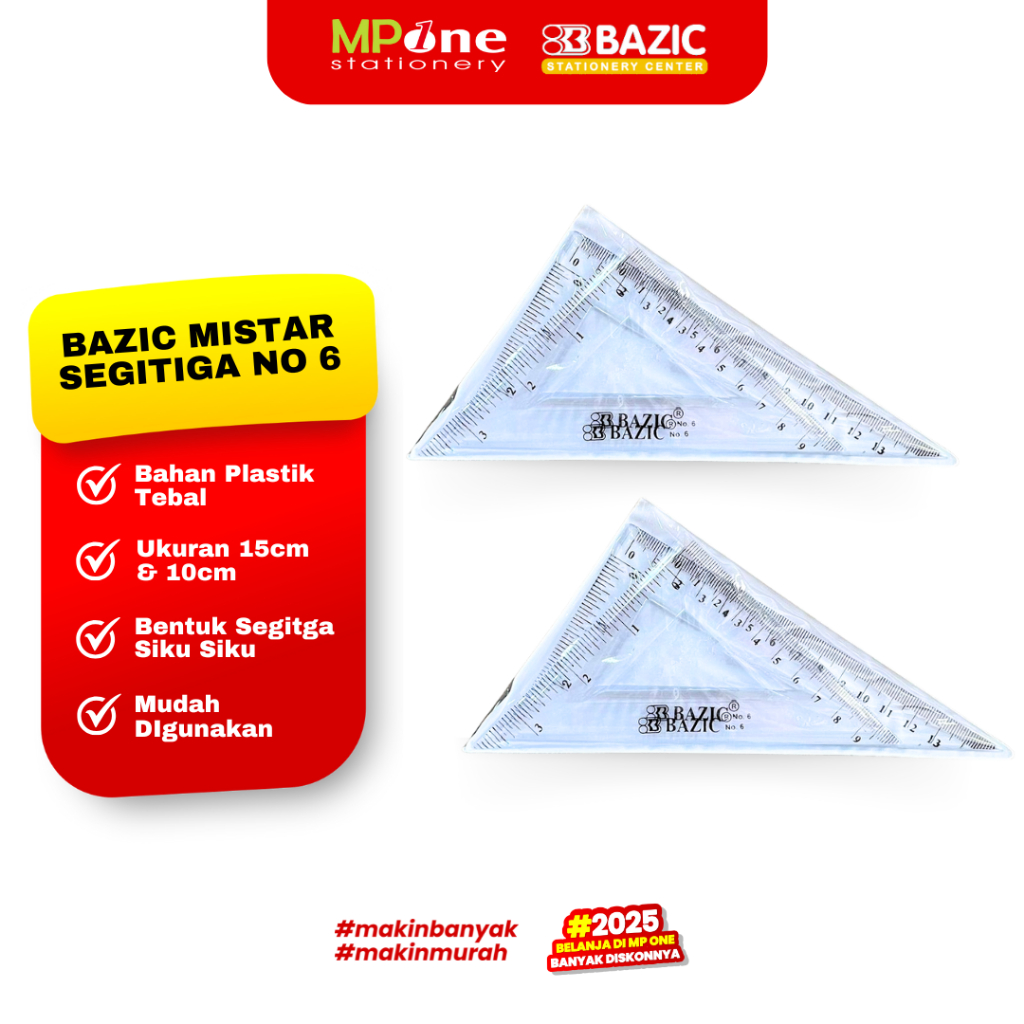 

(1 SHEET) Bazic Mistar Segitiga No. 6 / Penggaris Segitiga Siku Siku 10cm & 15cm / Mistar Bazic Isi 2