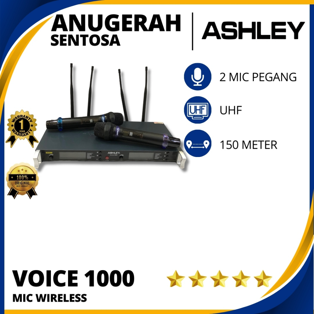 Microphone Wireless Ashley Voice 1000 (Isi 2 Mic Handle) Original