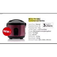 MIYAKO PENANAK NASI MCG 751 SBC / MCG 751 SBC PANCI NANOAL MEGIC COM 2IN1 KAPASITAS 3 LITER