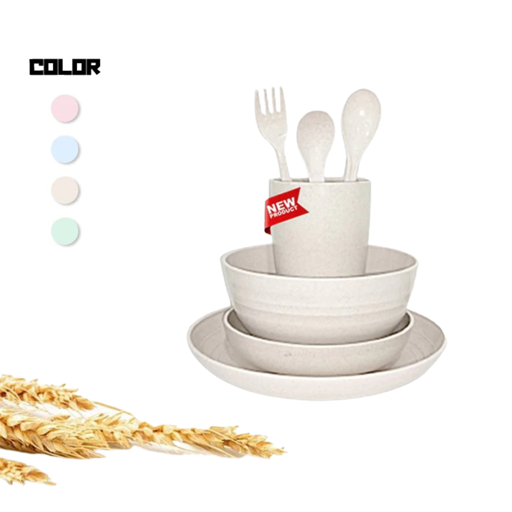 7 Pcs Peralatan Makan Set Mangkuk / Piring / Sendok Peralatan Piring Makan