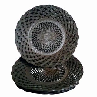 Piring Anyaman Asli Tebal Cekung 1 Lusin Isi 12Pcs- Piring Rotan Plastik Lusinan 12 Pcs - - Piring M