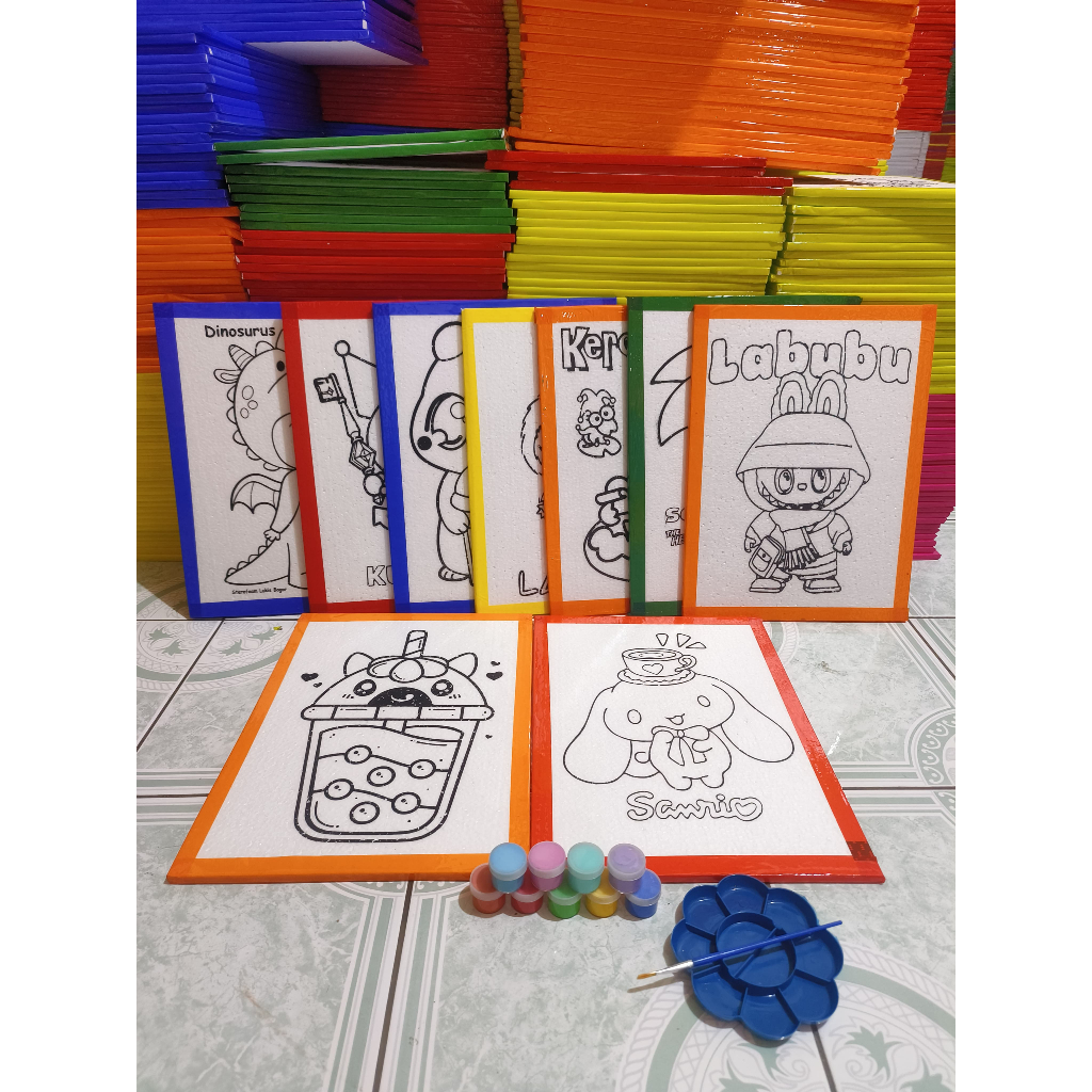 

paket lengkap 9 pcs sterofoam lukis 30x40x1 mewarnai styrofoam termurah belajar mewarnai