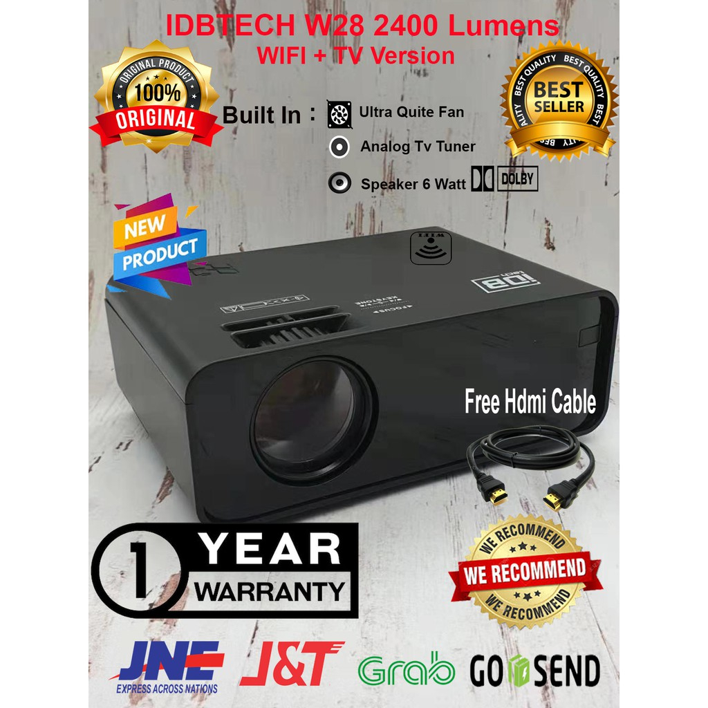IDBTECH W28 WIFI + Tv TUNER MINI projector 2400 Lumens w24 W12 ba50