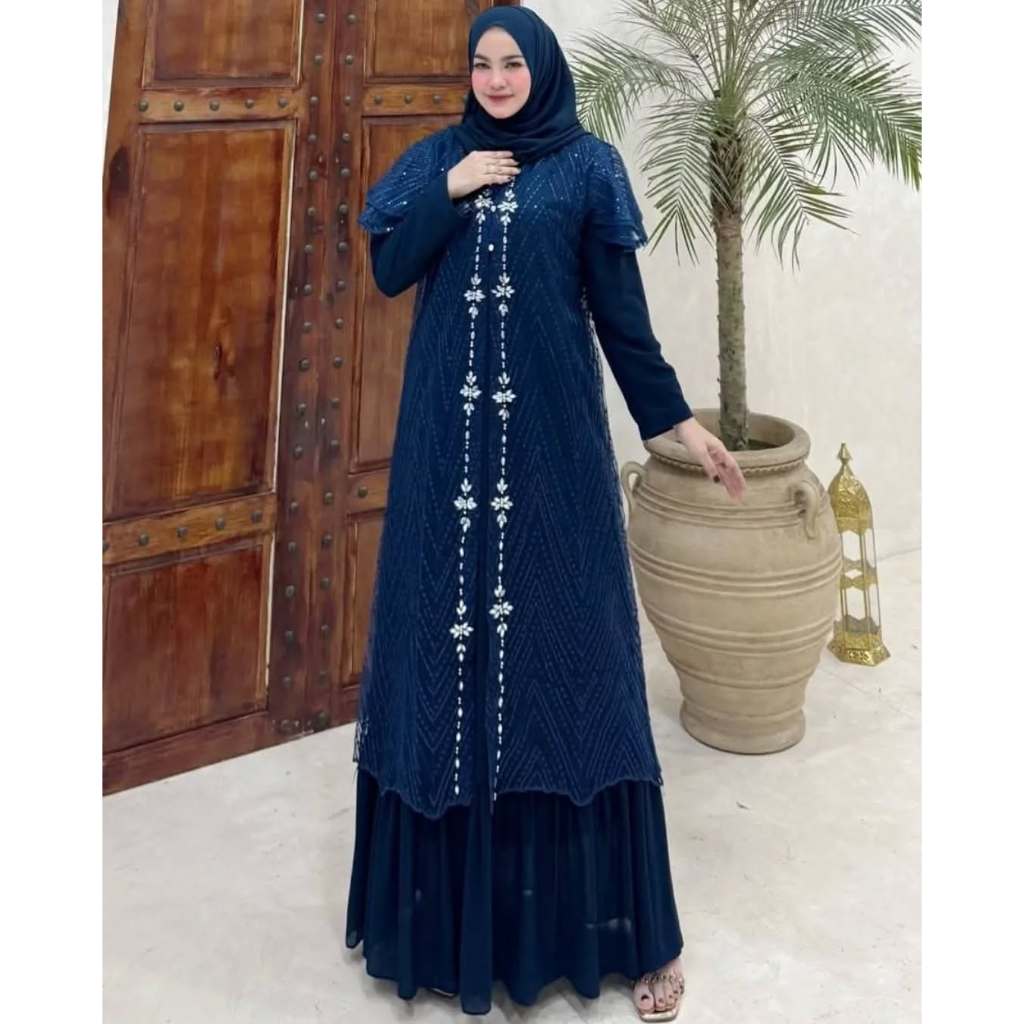 Promo Keinara Set Gamis Pesta Mewah Elegan Kondangan Hijab / Bahan Ceruty babydoll mix brokat / Gami