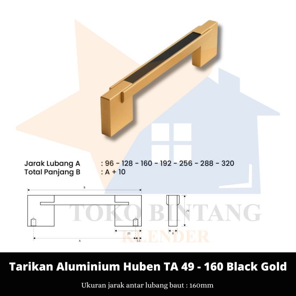 Huben Handle Tarikan Laci Pintu Lemari TA 49 - 160 Black Gold