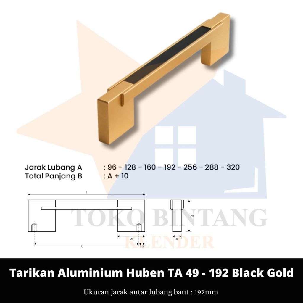 Huben Handle Tarikan Laci Pintu Lemari TA 49 - 192 Black Gold
