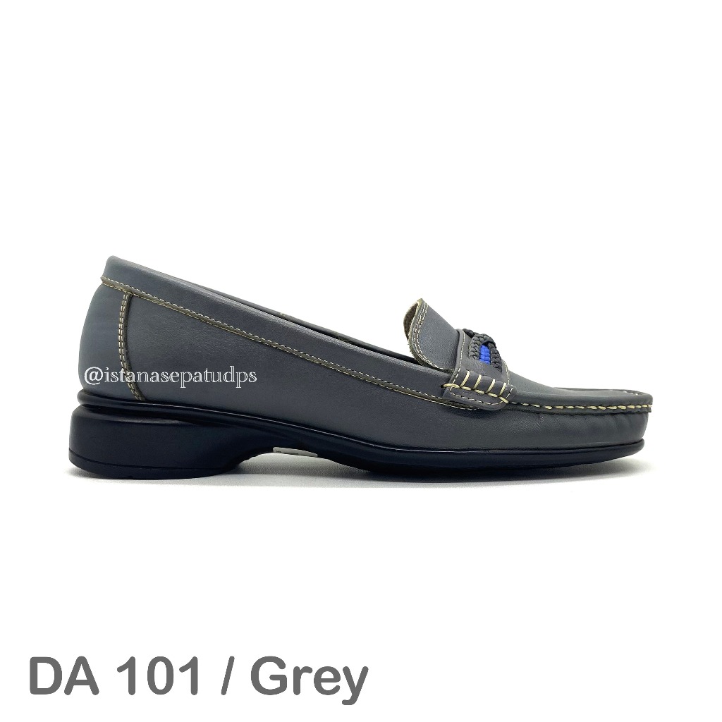 Sepatu Loafers Kulit Casual Wanita Rosini Blue DA 101, Abu, Hak 3cm