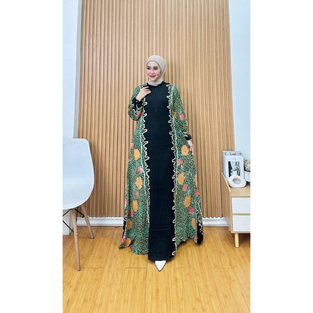 Gamis Royale Cap kombinasi Tulis Terbaru 2025 Bahan kain Premium Resleting Depan, saku dan tali ping