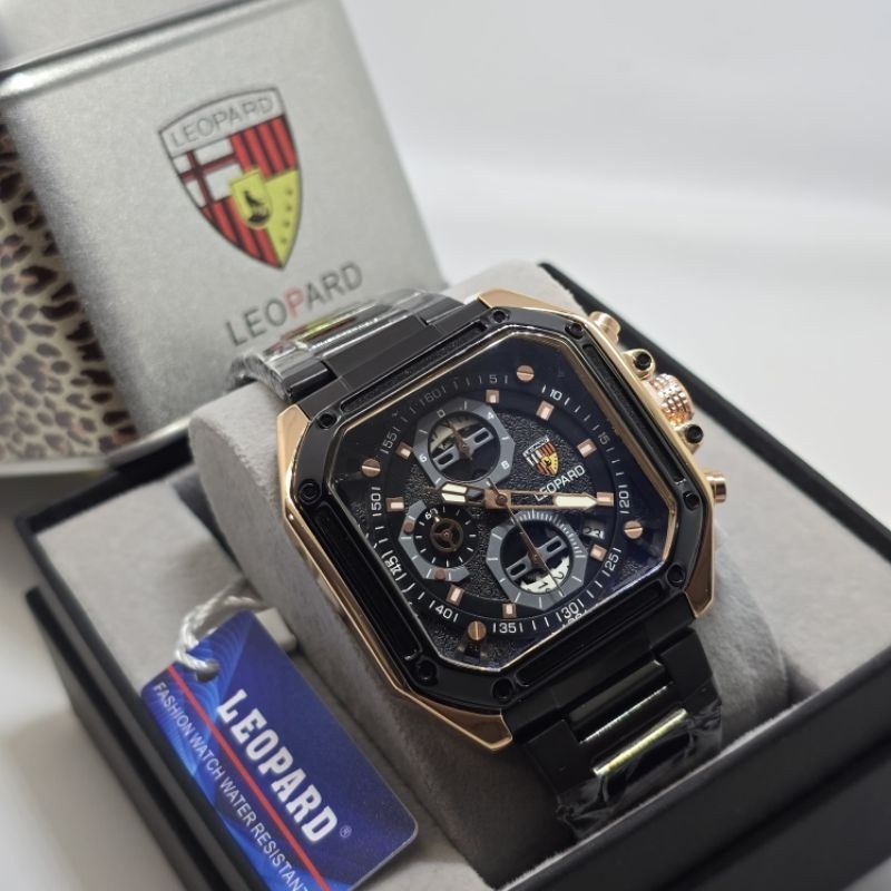 (BISA COD) JAM TANGAN WANITA - LEOPARD SERI 3532 - TALI RANTAI - TANGGAL & CHRONO AKTIF -DIAMETER 4,