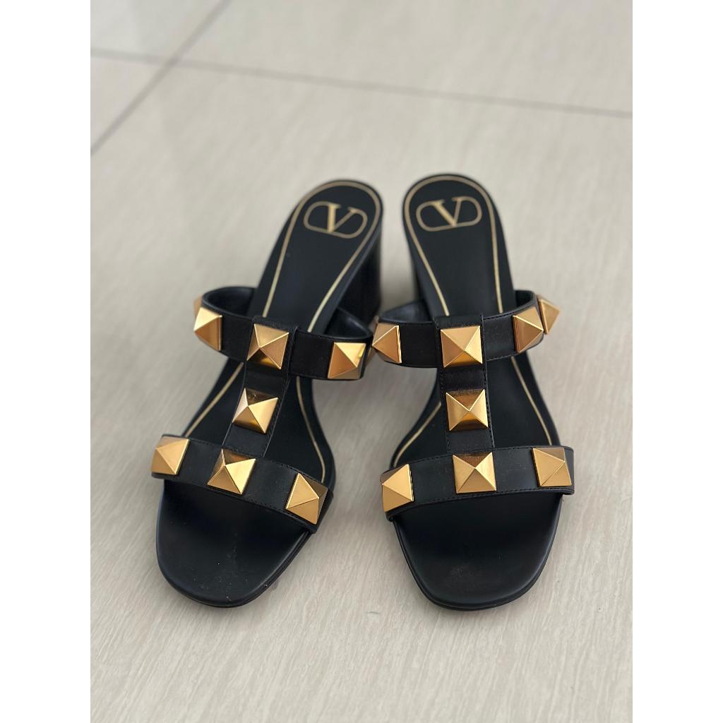 [PRELOVED  - ORIGINAL] Valentino Garavani Women's Roman Stud Caged Slide Sandals, Nero / SANDAL HAK 