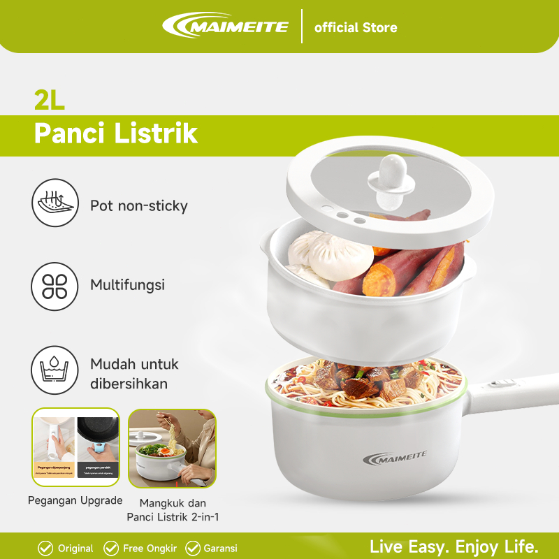 MAIMEITE  Panci Listrik Multifungsi 3 in 1 2L Kompor Listrik Pintar Pelajar/Panci Listrik/Asrama/Per