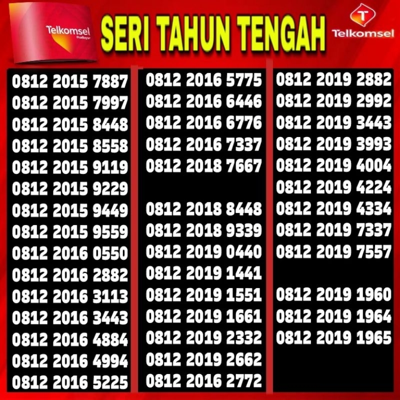 Nomor Cantik Telkomsel Simpati 4G Lte Seri Tahun tengah O812 2016 2018 2019