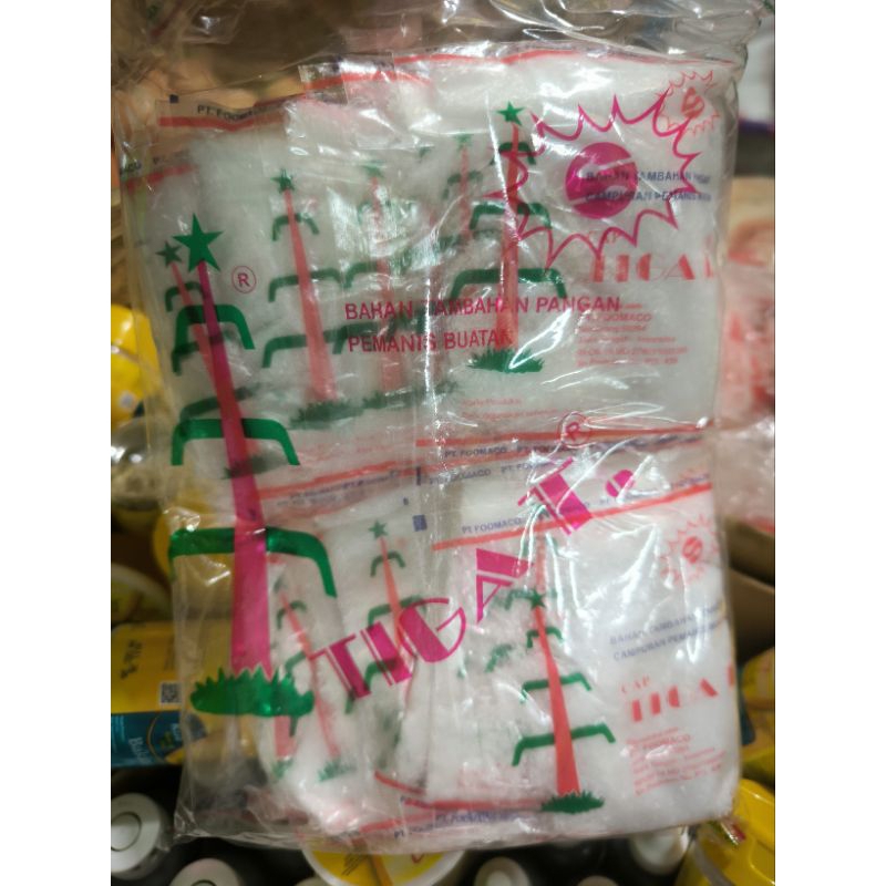 

1 Pak Pemanis Buatan ( Sodium ) Cap Tiga T isi 20 Pcs x 25 Gr