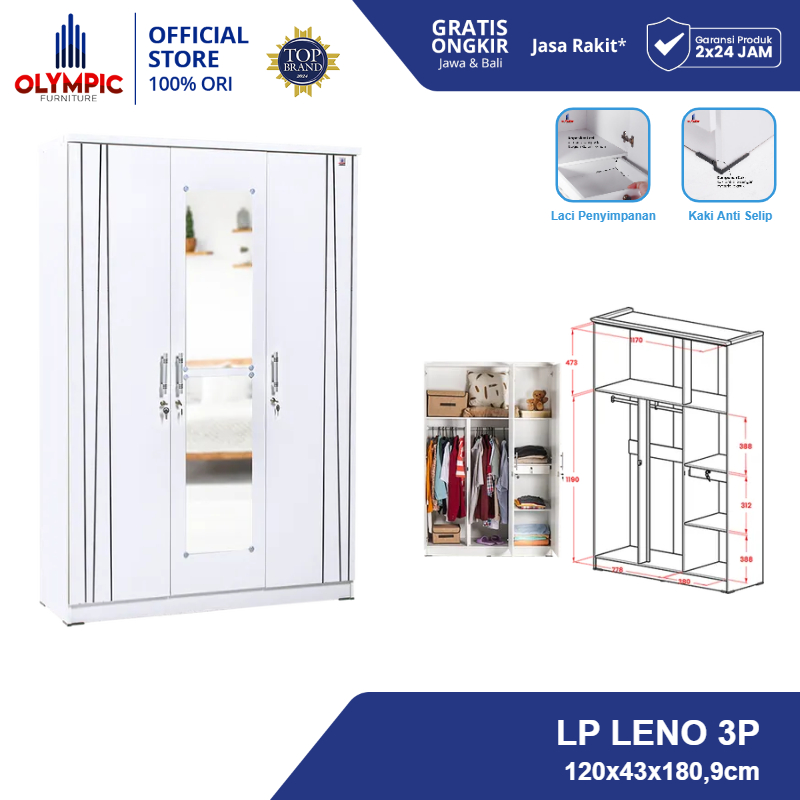 Olympic Lemari Pakaian 3 Pintu / Lemari Baju / Lemari Minimalis / LENO 3P