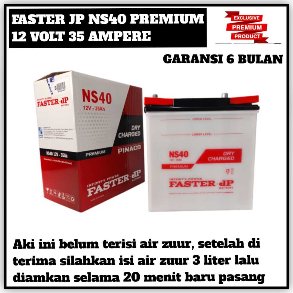 Aki Mobil Avanza/Rush/Espass/Terios/Xenia/Katana/Carry FASTER JP NS40 Premium 35 ampere Garansi 6 Bu