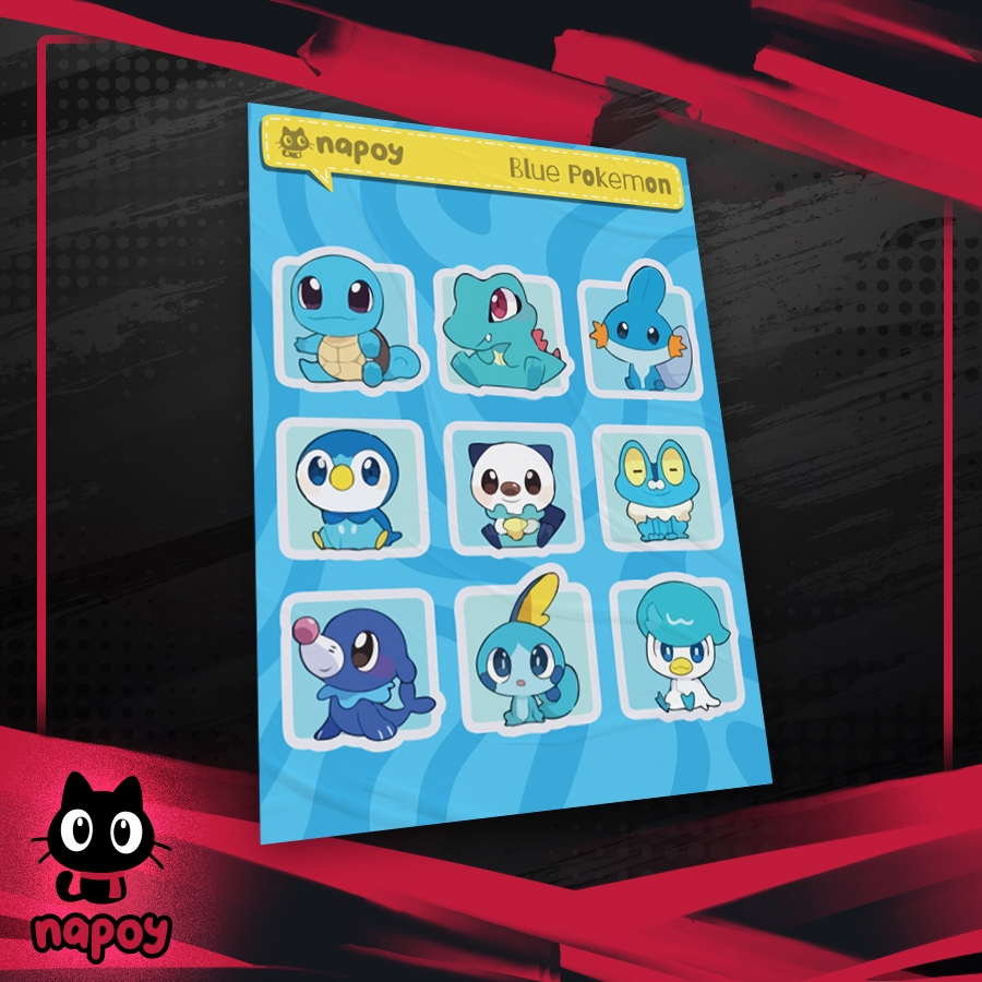 

Sticker Sheet Premium Waterproof - Anime Game Blue Pokemon