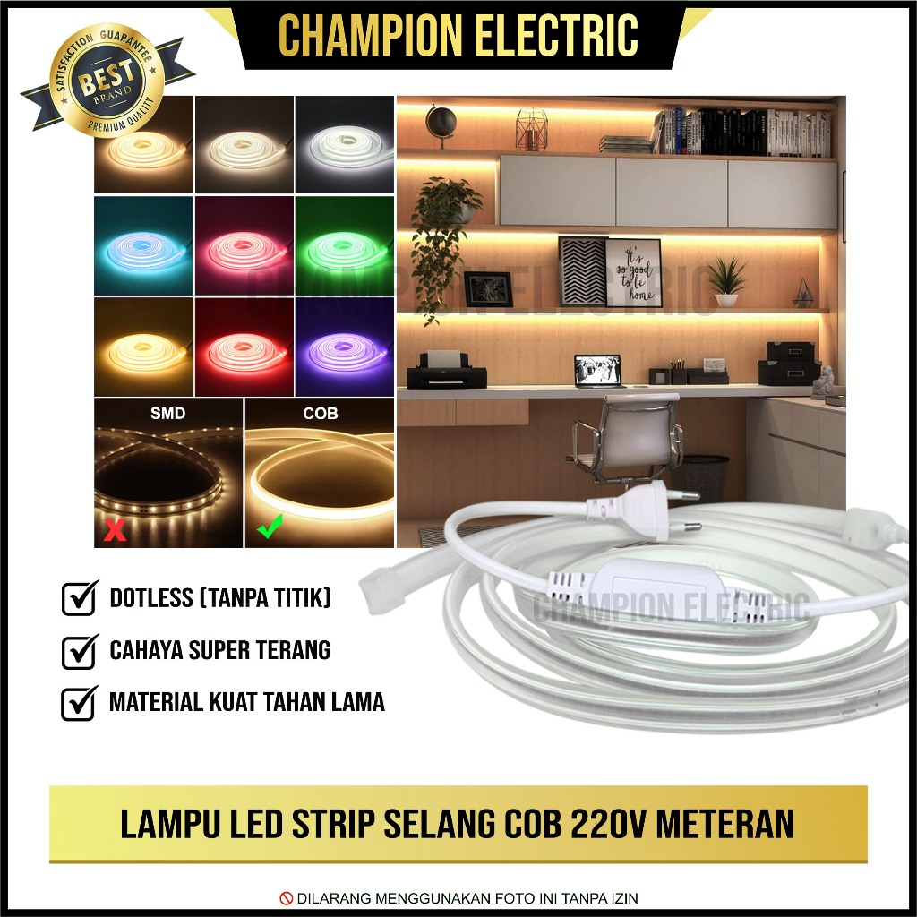 LED Strip COB 220V Meteran Lampu Selang Flexible Super Terang Dekorasi Plafon Rumah Cafe Restoran Ho