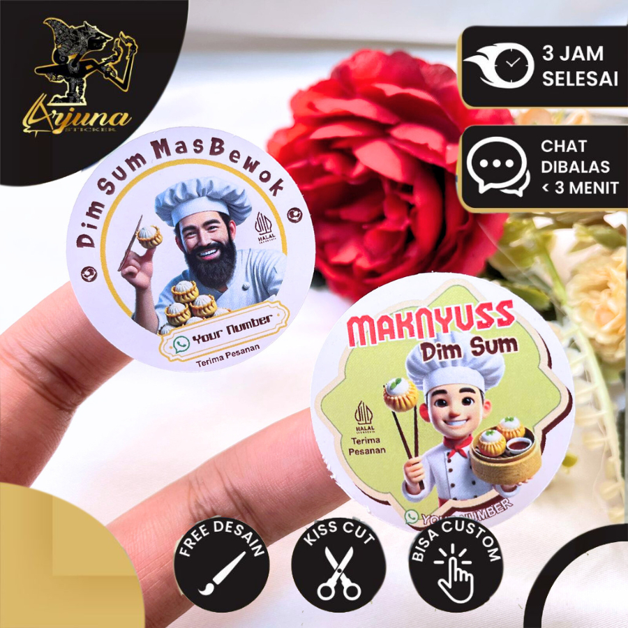 

9-15 Sticker Makanan Dimsum Stiker Snack Dim Sum Label Free Desain Bentuk Bulat Chromo Uk.Besar