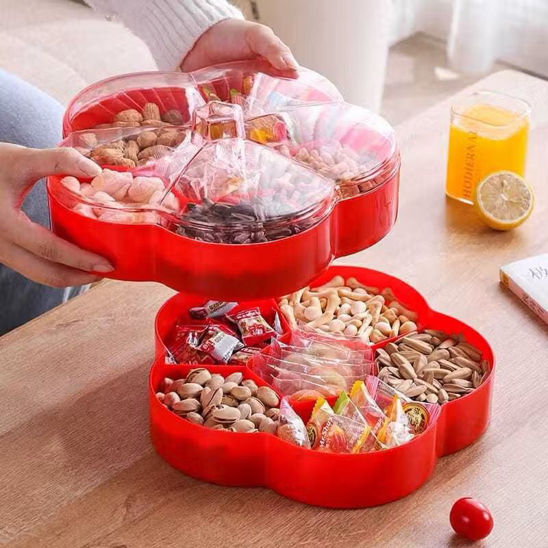Candy Box Susun 2 Toples Bunga Sekat 5 Untuk Kue Permen Snack Lebaran Dengan Tutup