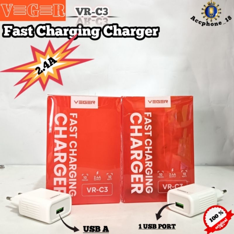 VEGER VRC3 /Pcs Batok Charger Fast Charging 2.4A
