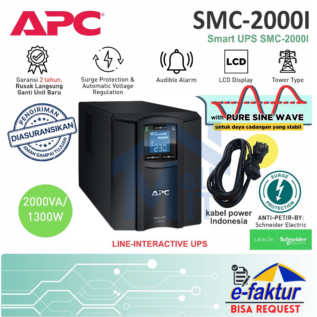 MALLIT APC Ups Smart UPS 2Kva SMC2000I SMC2000 SMC-2000I 2000VA 1300W Smart-UPS LCD SmartConnect 230