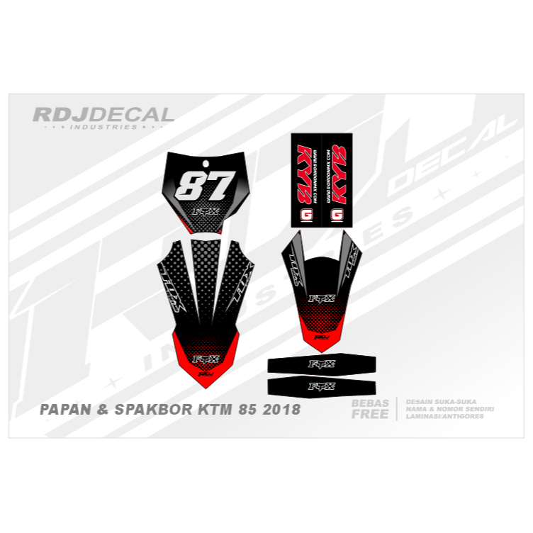 DECAL STICKER PAPAN KTM 85 2018 (010) DEKAL STIKER SPAKBOR DEPAN BELAKANG, ARM & COVER SHOCK NEW 201