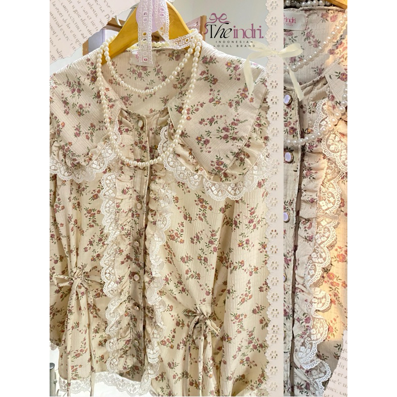 Theindri - Floraline blouse | cottagecore coquette vintage floral blouse | cute ruffles lacey blouse