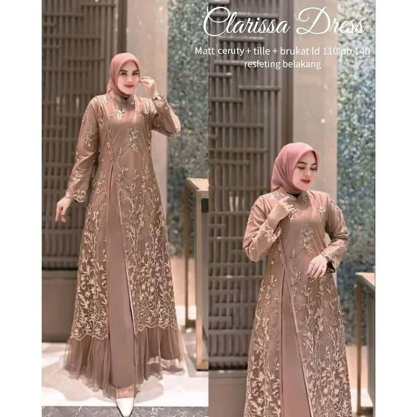NEW CLARISSA DRESS MATT CERUTY BABYDOLL DRESS KERAH SHANGHAI DRESS BROKAT MEWAH ALA CINA MUSLIM FRIE