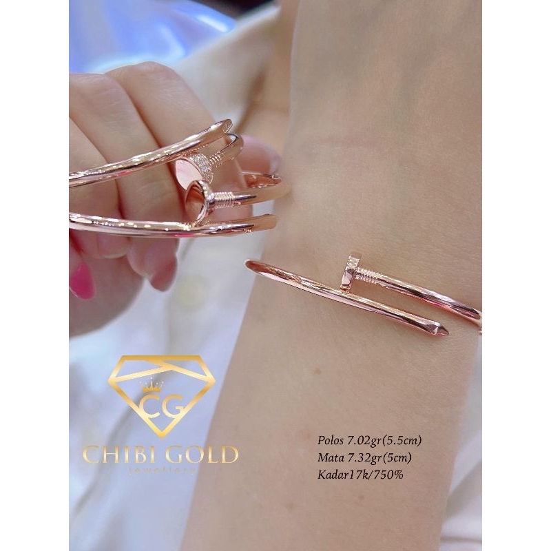 CHIBIGOLD - Gelang tangan Bangle emas paku emas 750 kadar 17k  - chibi gold
