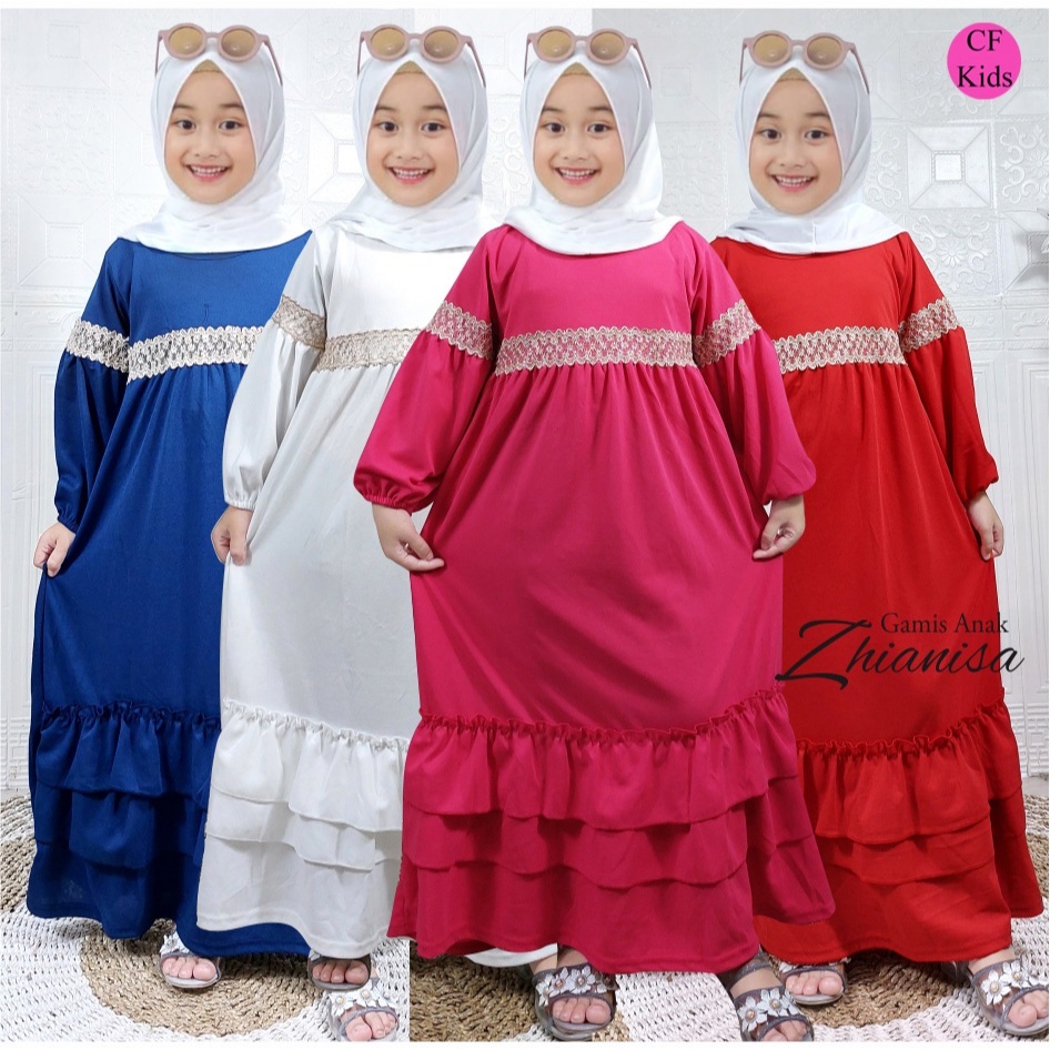 Ziarisa - Gamis dress baju anak cewe perempuan wanita bahan kaos umur 1 2 3 4 5 6 7 8 9 10 11 12 tah