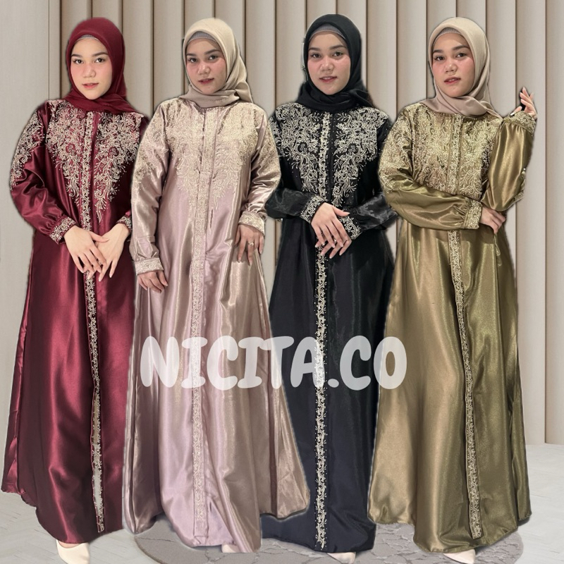 Gamis kristal original bordir - Gamis wanita muslimah - Gamis bordir - Semi sutra - Gamis silk premi