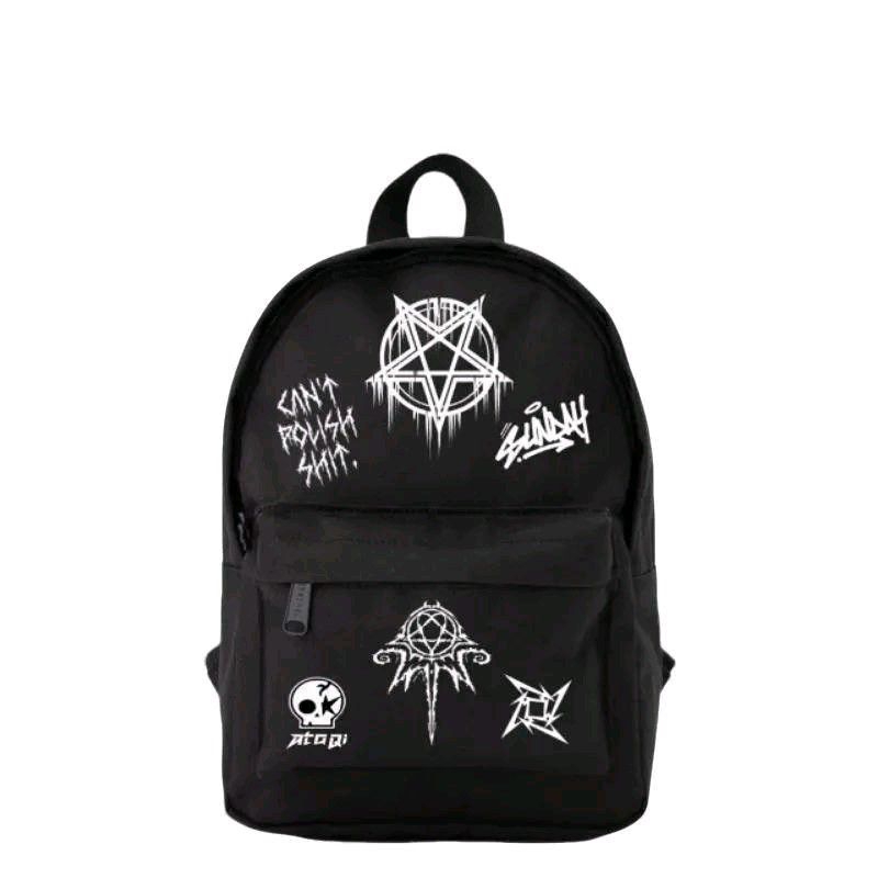 Backpack Streetwear Hitam – Tas Sekolah Cowok Cewek, Muat Laptop, Desain Grafis Keren -Sekolah, Muat