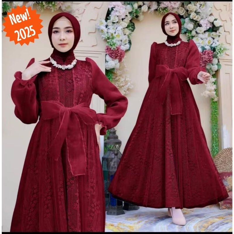 Lalisha Dress - Baju Dress Gamis Busui Brukat Brokat Untuk Acara Kantor Pesta Kondangan Arisan Nikah