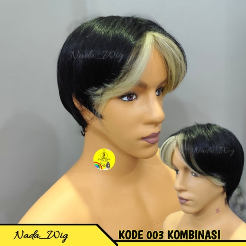 WIG KOREA BELAH TENGAH KOMBINASI PUTIH/WIG KOMBINASI PRIA RAMBUT PALSU KOREA BELAH TENGAH