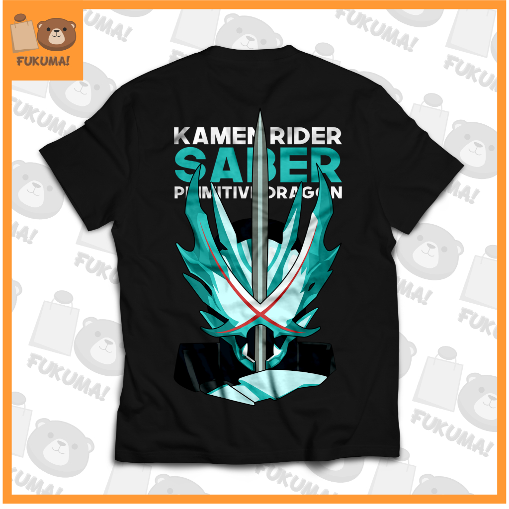 Fukuma T Shirt Kamen Rider Saber Primitive Dragon Hitam Kaos T-Shirt Tshirt