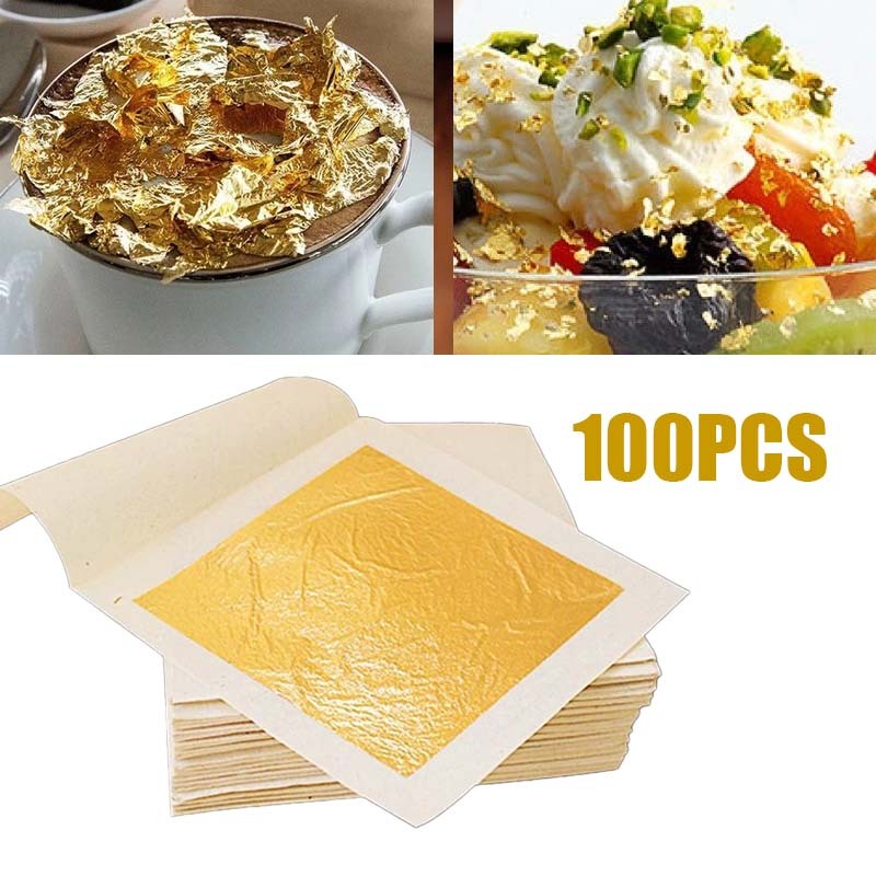 Kertas Foil Emas Gold Foil Paper 100 Pcs Flakes Foil Kertas Foil Emas Gold