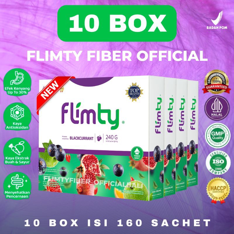 

Flimty Fiber | Detox | Antidioksidan Rasa Blackcurrant/Raspberry - 10 Box, 1 Box isi 16 sachet