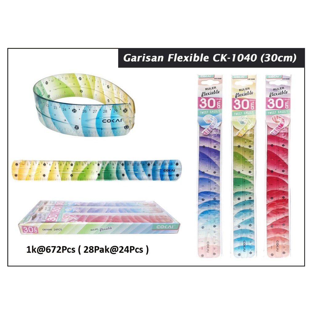 

COkAI Garisan Flexible CK-1040 (30cm) / CK-1039 20 cm satuan cokai corak rainbow warna warni anti patah