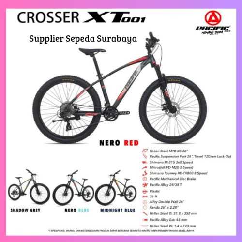 SEPEDA GUNUNG 2 7.5" INCH MTB PACIFIC CROSSER XT 001 SHIMANO 1 6 SPEED - NEW
