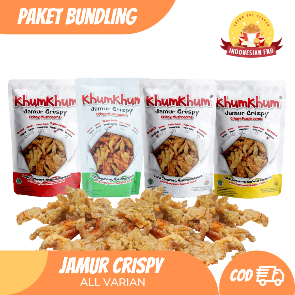 

Khumkhum Bundling Jamur Crispy 115g Beragam Varian Rasa Pedas Manis, Super Pedas, Barbeque, dan Original Camilan Lezat dan Renyah