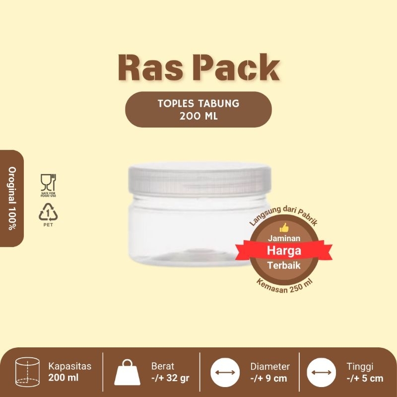 Toples Tabung 200ml Plastik Bening - Jar Kue Kering Bumbu Cookies Kedap Udara Kecil Mini 200ml PET