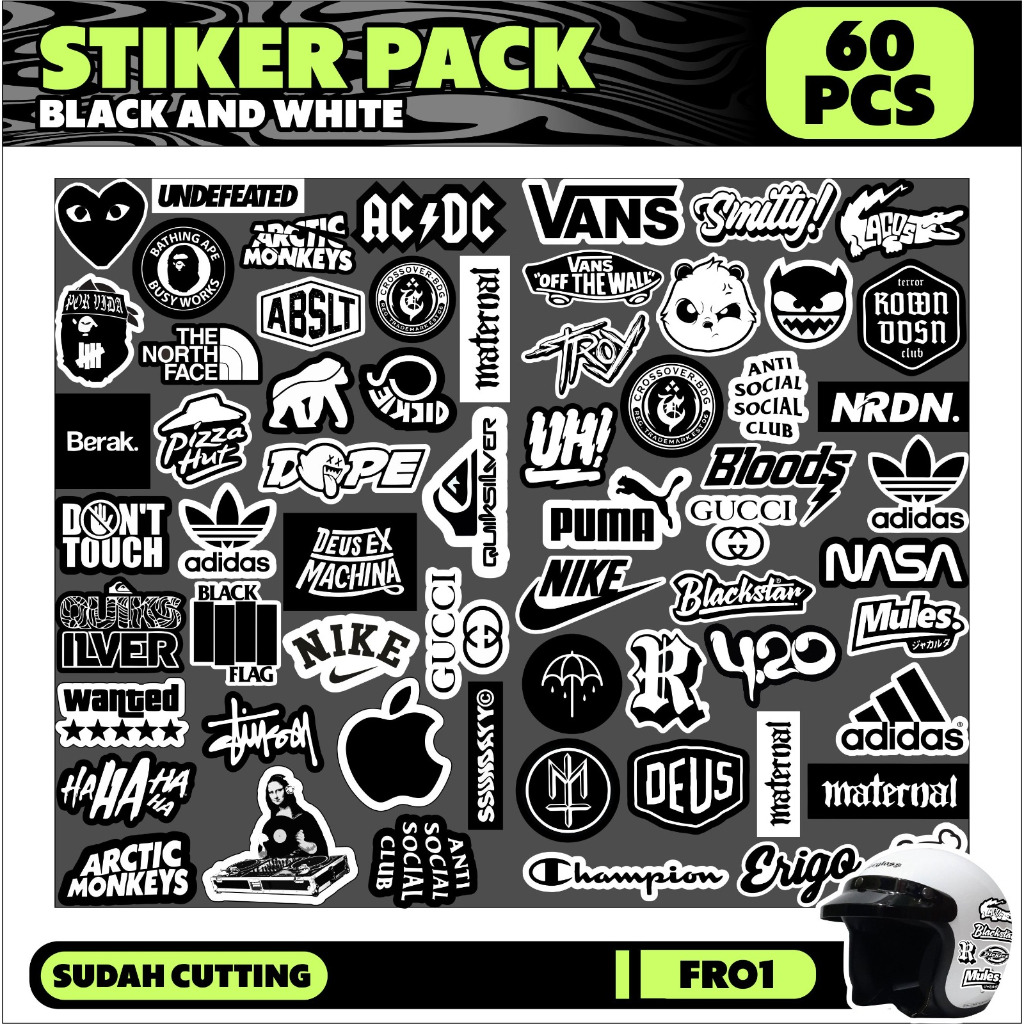 

stiker aesthetic stiker pack 60pcs hitam putih bw full black white simpel tinggal tempel waterproof