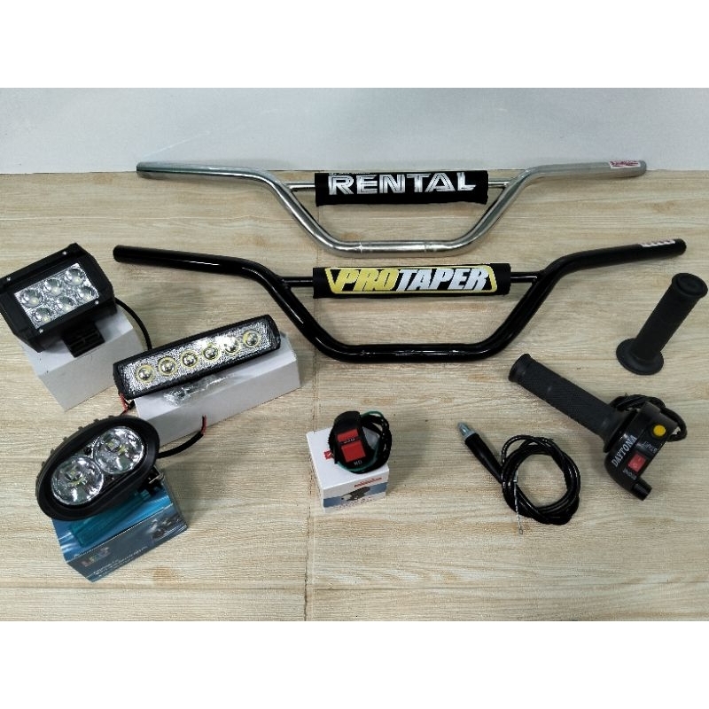 paket hemat stang trail+gas spontan daytona 2tombol+lampu sorot LED=Gratis saklar lampu