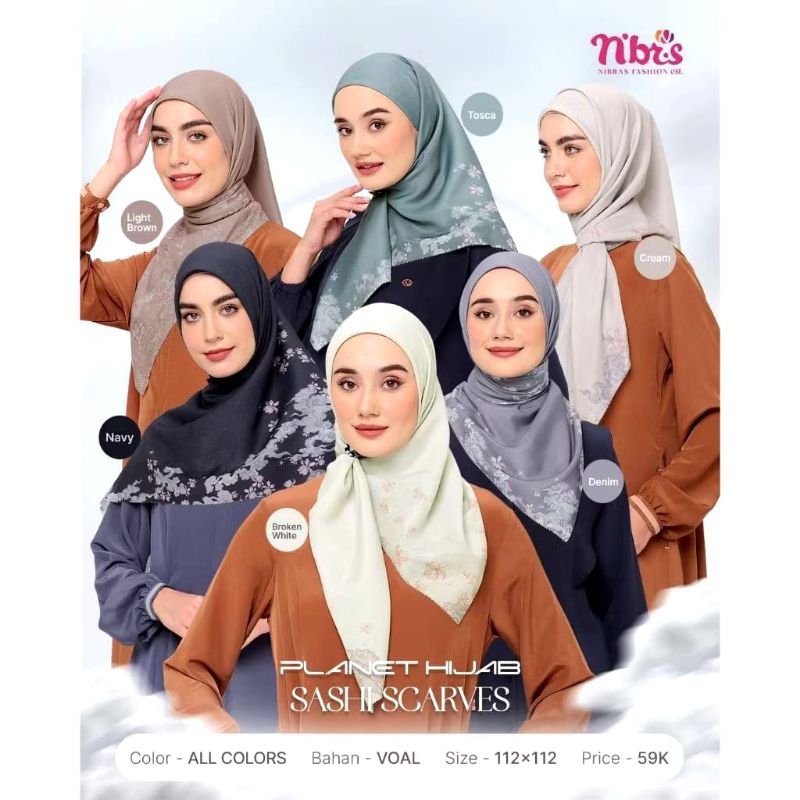 HIJAB NIBRAS SASHI SCARVES//HIJAB SEGIEMPAT MOTIF NIBRAS