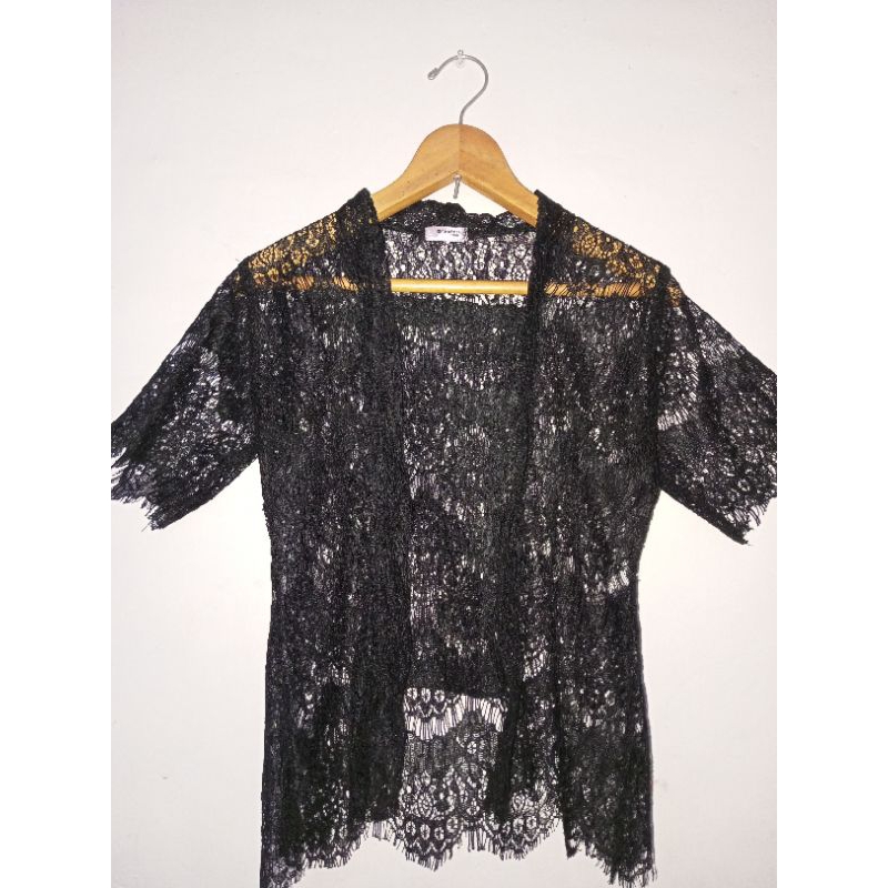 Kebaya kutubaru warna hitam tangan pendek preloved