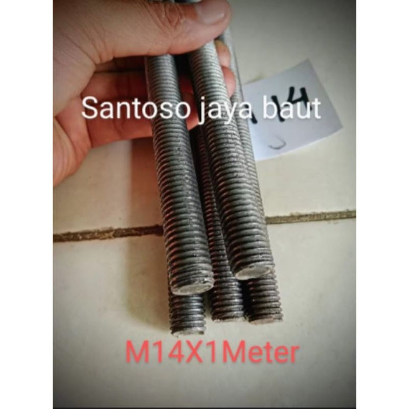 As Drat M14 Panjang 1 Meter Drat kasar (P2.0)Baut Long Full Drat