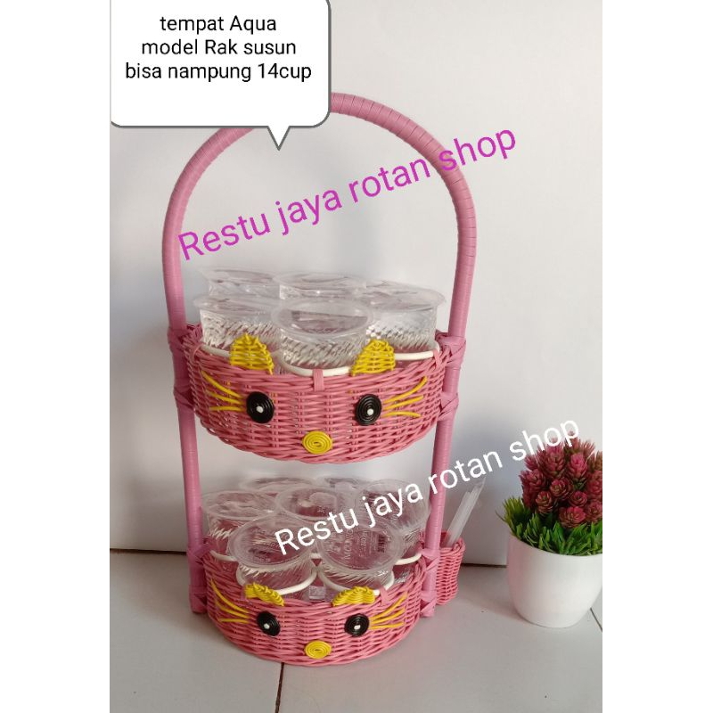 Tempat Aqua gelas estetik,tempat Aqua gelas estetik tingkat, tempat Aqua gelas Mewah dari Rotan/sint